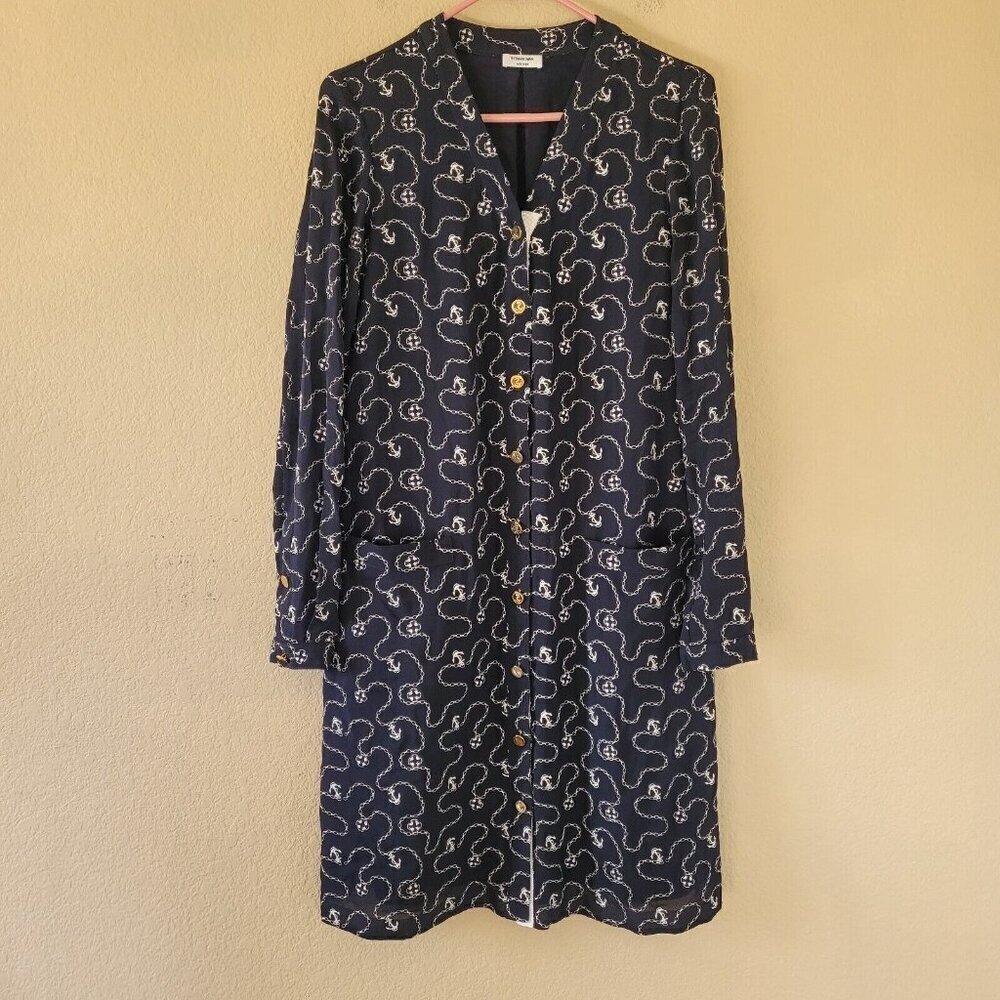 Thom Browne Dress Shirtdress Size 42 Navy Blue Long Sleeve Nautical Designer